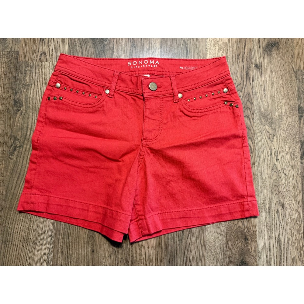 Sonoma Life + Style Shorts Women 2 Red Adult Modern Fit Studded Pockets